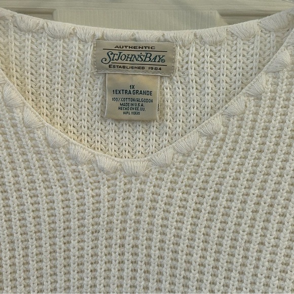 Authentic St. John's Bay Cotton 1X Off-White Knit Pullover Fall Sweater - Picture 4 of 7